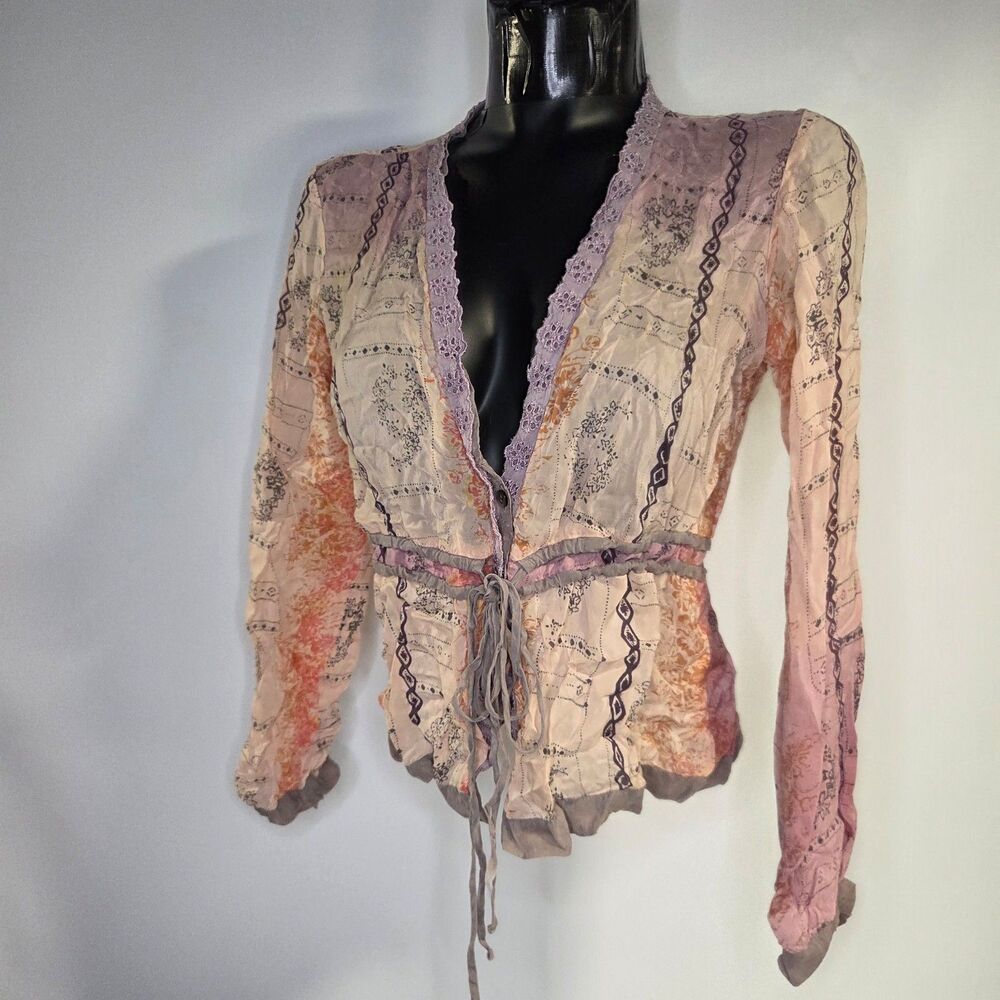 J. Jill patchwork boho tie front cardigan blouse kimono small